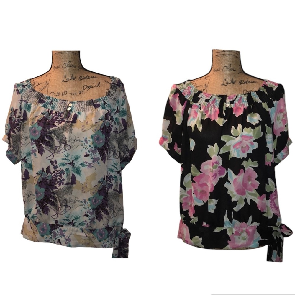 Agora Tie Waist Floral Tops Bundle of 2